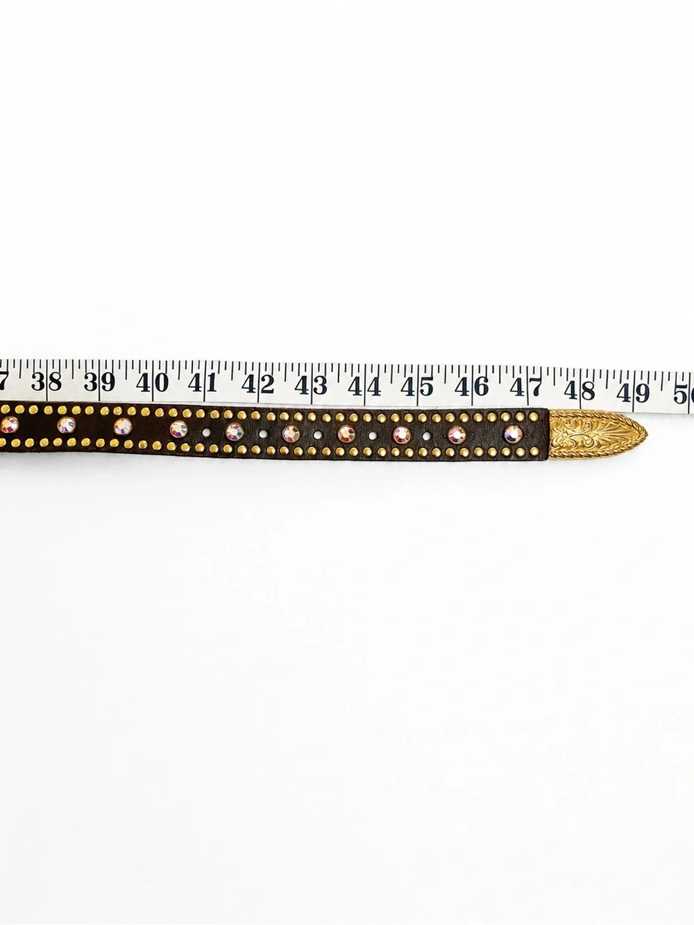 Nocona Western Belt XXL Genuine Leather Gold Studs Rhinestones Ornate Buckle